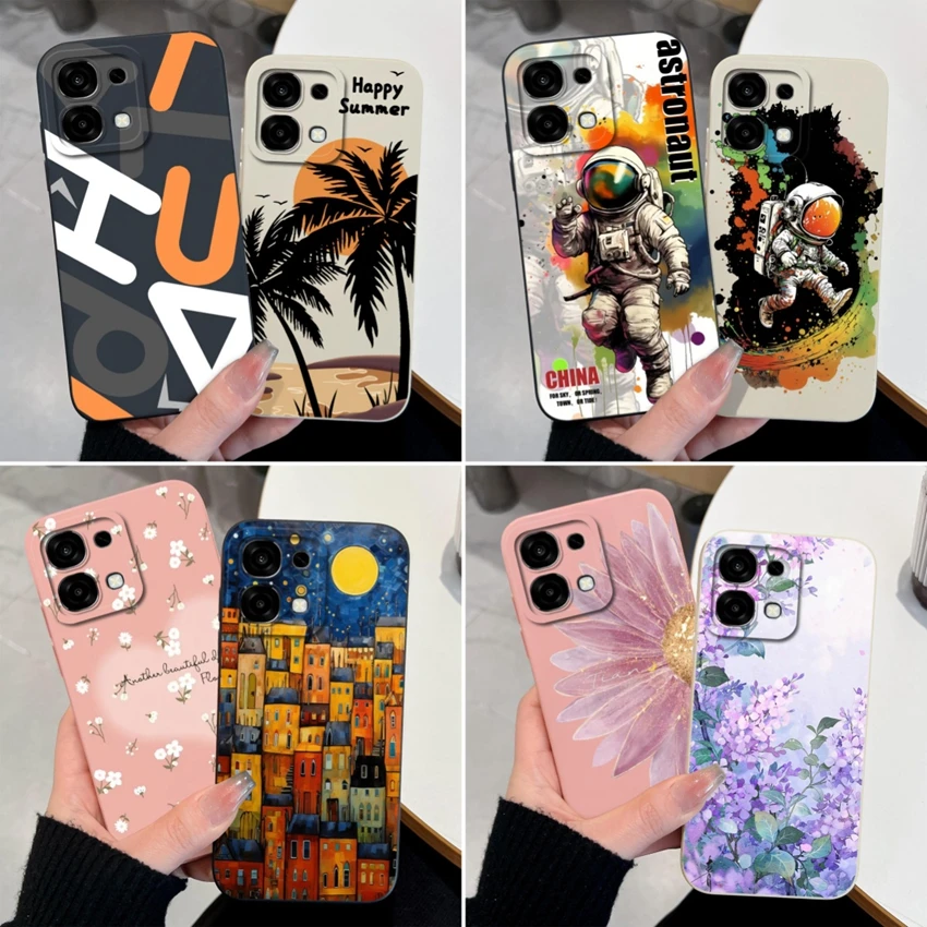 Fashion Graffiti Astronaut Liquid Silicone Phone Case - Soft Back Cover with Anti-Drop Protection