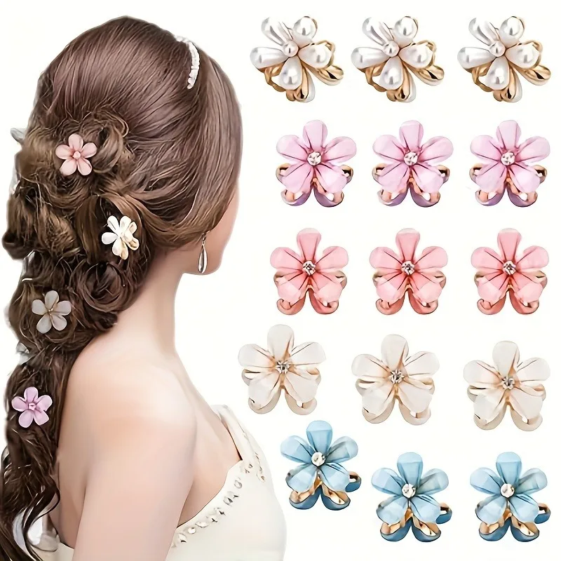 6pcs 3pcs 1pc Kids Women Girls Flower Shaped Hair Grab Clips, Faux Pearl Decorative Hair Barrettes Hair Decoration Accessories 3