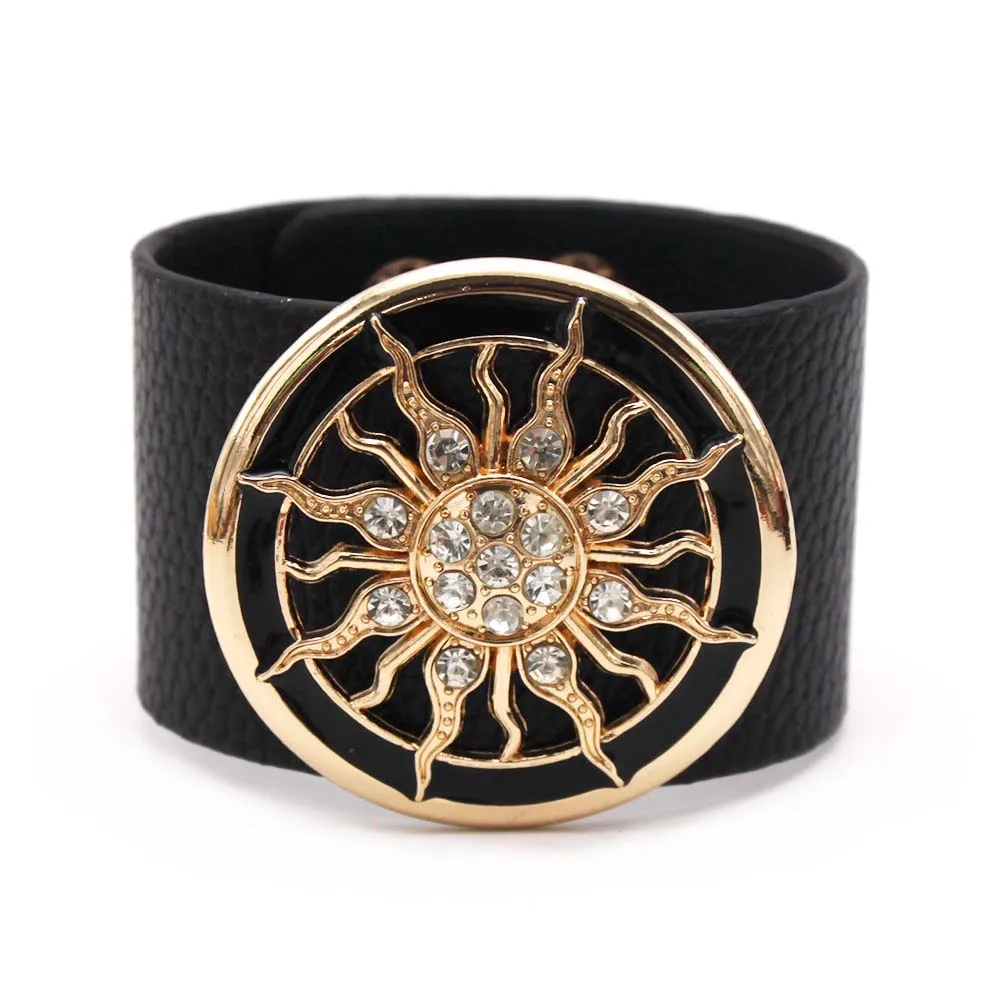 Fashion Leather Bracelets for Women Wide Circle Buckle Bracelet & Bangles Adjustable Wrap Bracelet Couple Jewelry Gift Leather Braided Bracelet,Leather Bracelet,Pearl Leather Bracelet