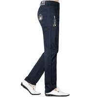 New Summer Men's Solid Color Pants Straight Leg Elastic Black Trousers Men's Fashion Embroidery Business Casual Pants Big Size 1