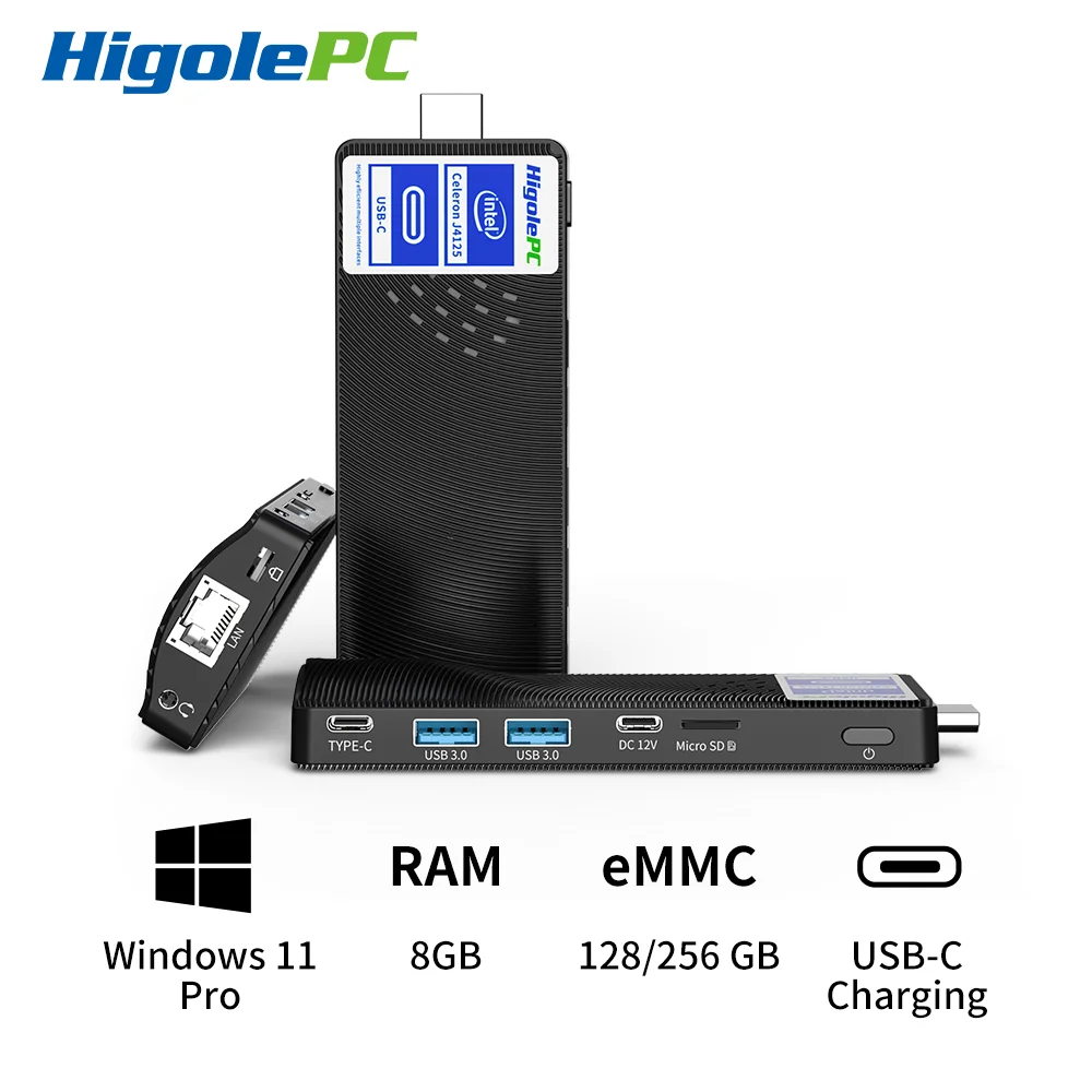 

Higole Fanless Mini PC Stick Intel Celeron J4125 Desktop Bluetooth Small Industrial Computer HDMI 4K Dual Band WiFi Ethernet