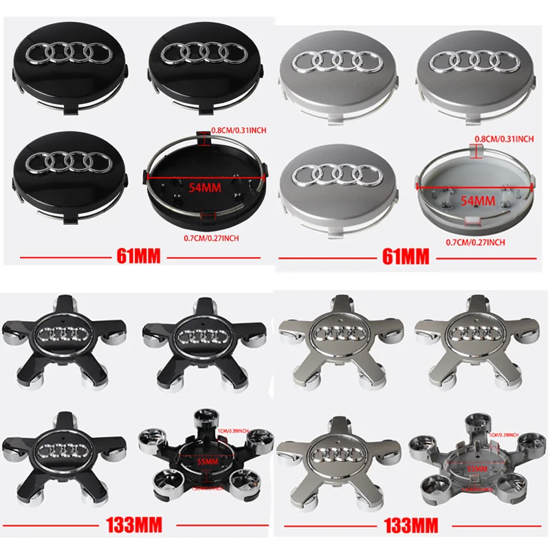 61/133MM 오리지널 자동차 휠 센터 캡 허브 커버 아우디 S라인 S A1 A2 A3 A4 A5 A6 A7 A8 Q3 Q5 Q7 B5 B6 B7 B8 C5 C6 액세서리