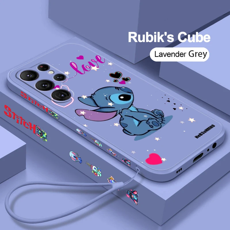 

Disney Art Stitch Cool Love Phone Case For Samsung Galaxy S23 S22 S21 S20 FE S10 Plus Lite Ultra 4G 5G Liquid Left Rope Cover