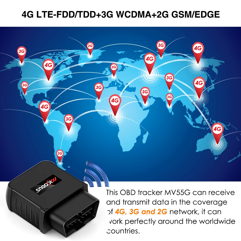 MiCODUS OBD GPS Tracker 4G MV55G 9-50V Engine ON/OFF Alarm GPS Car Tracker Tracking Device Plug Out Alarm LIFETIME Free APP gps tracker car tracker