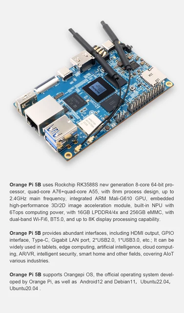 オレンジパイ5b電源シングルボードコンピューター,16GB RAM,rk3588s 