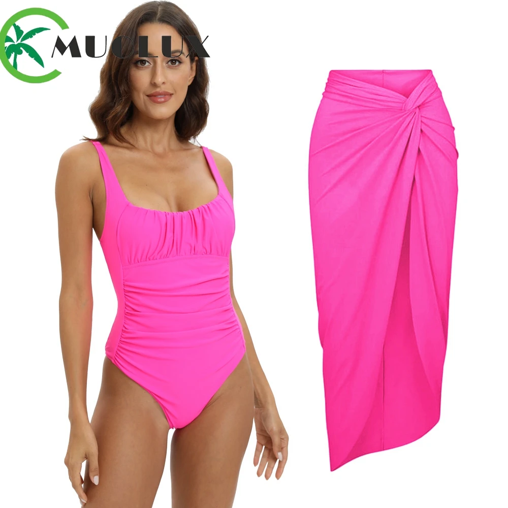 

MUOLUX 2023 Sexy One Piece Tummy Control Swimsuit Biquini Women Swimwear Vintage Brazilian BathSuit Skirt Bikini Set Beach Dress