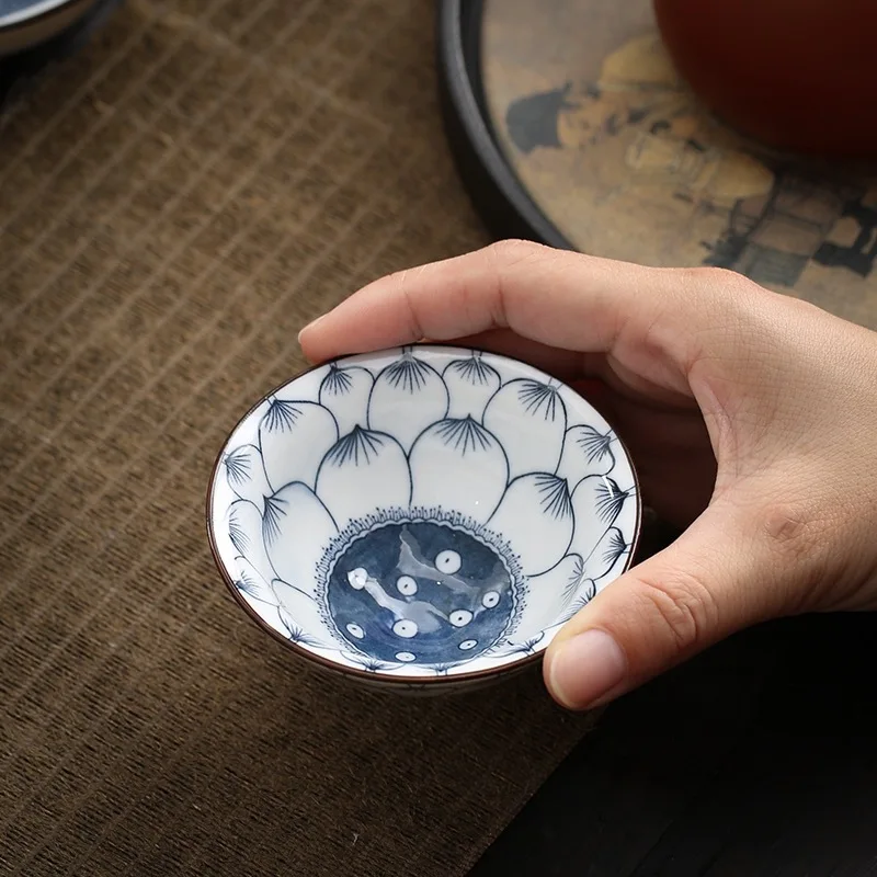 Vintage Blue and White Porcelain Bamboo-Hat Type Cup Individual Single Cup Household Tea Business Gifts Gift Gift