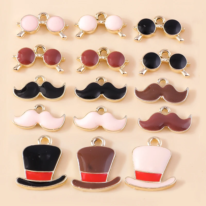 

10pcs Enamel Masque Fox Mask Gentleman Glasses Moustache Beard Hat Charm for Jewelry Making Handmade Diy Earring Necklace Craft