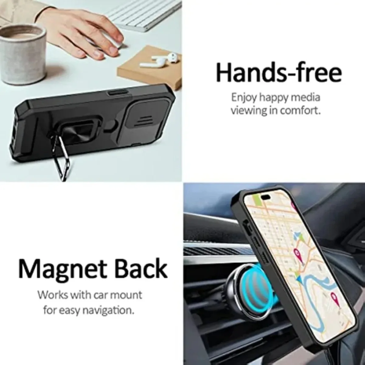 Shockproof Armor Phone Case with Card Slot, Ring Holder, and Slide Camera Cover