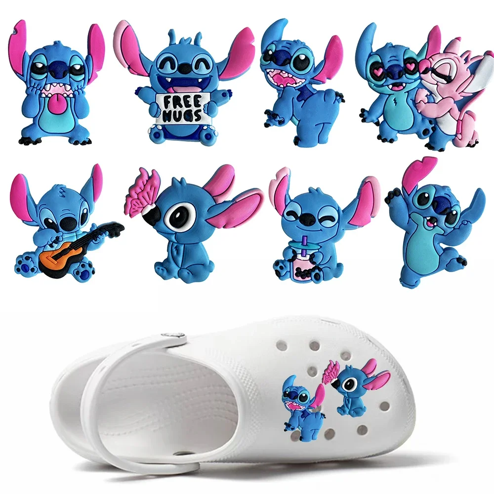 MINISO Disney Hot Toys Stitch Shoe Charms PVC Cartoon Shoes Accessories Decorations Buckle Fit Clog Sandal Garden Shoe Kids Gift
