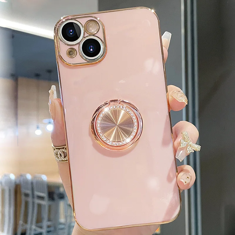 Diamonds Finger Ring Holde Stativ Fodral Fo Samsung Galaxy S24Ulta S23 S21 FE S22Plus S10 S20 S8 S9 Plating Backet_voghion.com