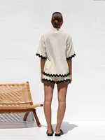 طقم قميص وشورت نسائي مكون من قطعتين ، قميص نسائي غير رسمي بأكمام قصيرة بطية صدر ، شورت فضفاض ، موضة الربيع والصيف ، 1