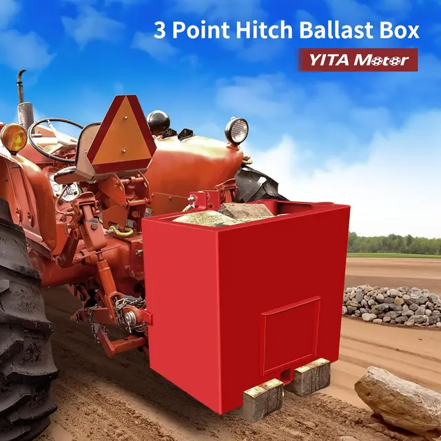 Dropship VEVOR Ballast Box 3 Point Category 1 Tractor, 800lbs Capacity Hitch Ballast Box For 2 Hitch Receiver Tractor Ballast Box With 5cuft Volume Heavy Duty Steel Red - View #8