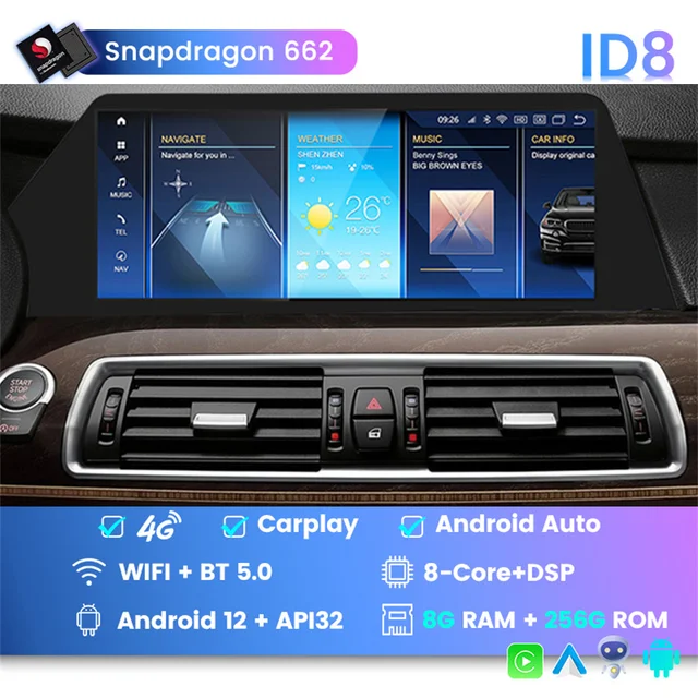 12.3 inch Android 12 ID8 Carplay Auto Car DVD Radio GPS Navigation  Multimedia Player For BMW 5 Series GT F07 2009-2017 CIC NBT