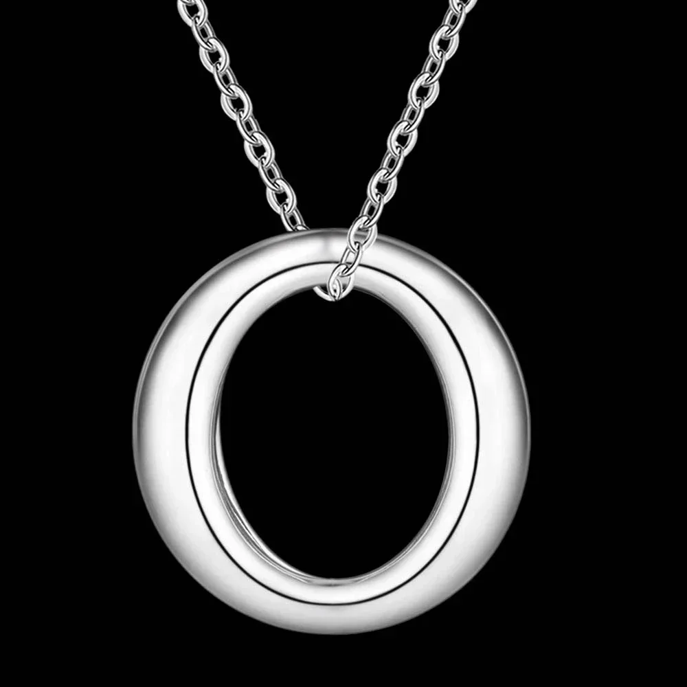 

Charm new 925 Sterling Silver Simple O round Pendant Necklace For Women Christmas gifts lady fashion party wedding Jewelry