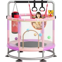 60" Trampoline for Kids, Anti-Rollover Round Bottom Baby Toddler Trampoline with Basketball Hoop, Indoor/Outdoor Kid Trampoline