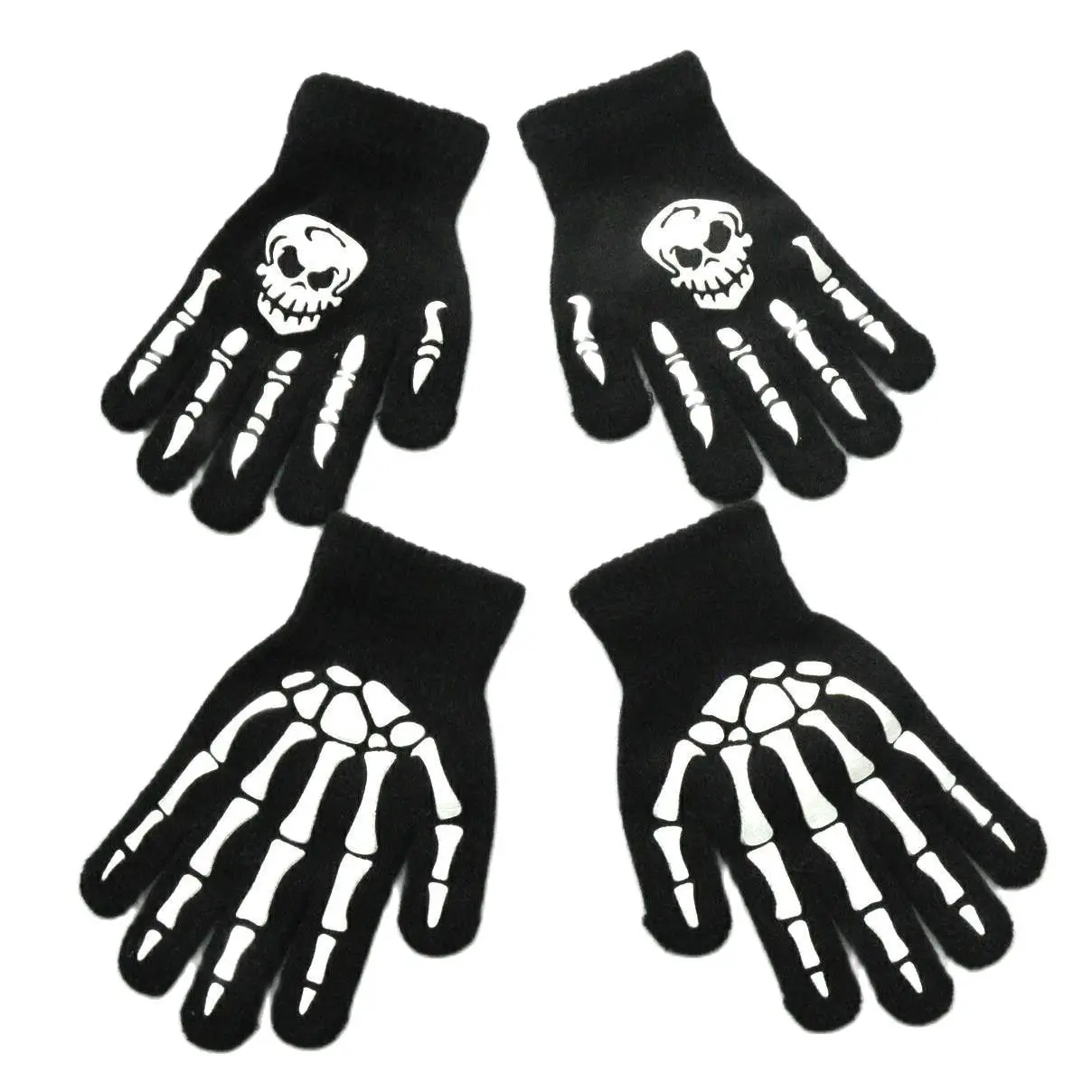 Knitting Gloves for Children 5-12 Years Old Light in the Dark Luminous Human Skeleton Head Ghostcrawler Print Fingers Gloves New