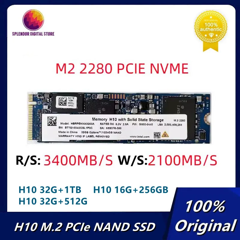 

Original H10 1TB 512GB SSD M.2 2280 PCIe NVMe with 32GB Memory 256GB SSD With 16GB Memory For Intel OPTANE