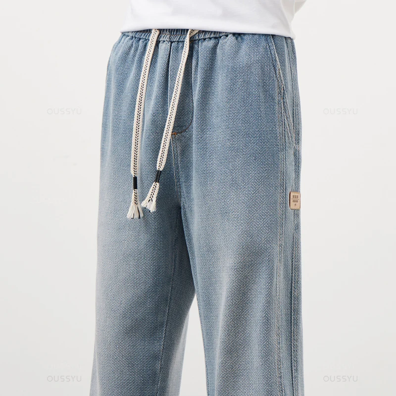 Brand Clothing Starry Sky Texture Fabric Men's Jeans Loose Straight Denim Pants Elastic Waist Drawstring Trousers men jeans mens jeans jeans trousers denim trousers elastic jeans