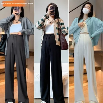 New Maternity Pants Spring, Autumn and Summer Wide-Leg Pants Without Belly Support Drawstring Straight Wide-Leg Trousers