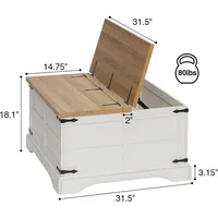 Farmhouse Coffee Table with Hinged Lift Top and Large Hidden Storage Compartment, Rustic Square Wood Central Table for 2