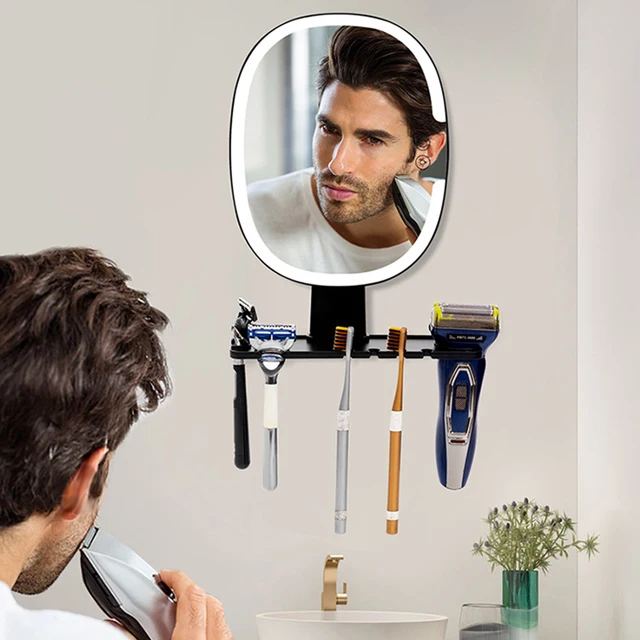 กระจกอาบน้ำ LED ป้องกันฝ้าสำหรับโกนหนวด พร้อมที่วางมีดโกน กระจกอาบน้ำแบบดูดติดผนัง ป้องกันสนิม ถอดออกได้ สำหรับห้องน้ำ 1