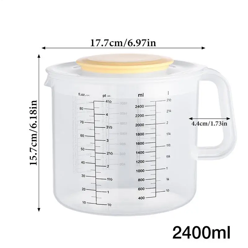 Large Measuring Cup with Lid 2400ml Splash Proof Mixing Bowl Ergonomic Handle Scale Marking Cup for Egg Salad Juice Mixing