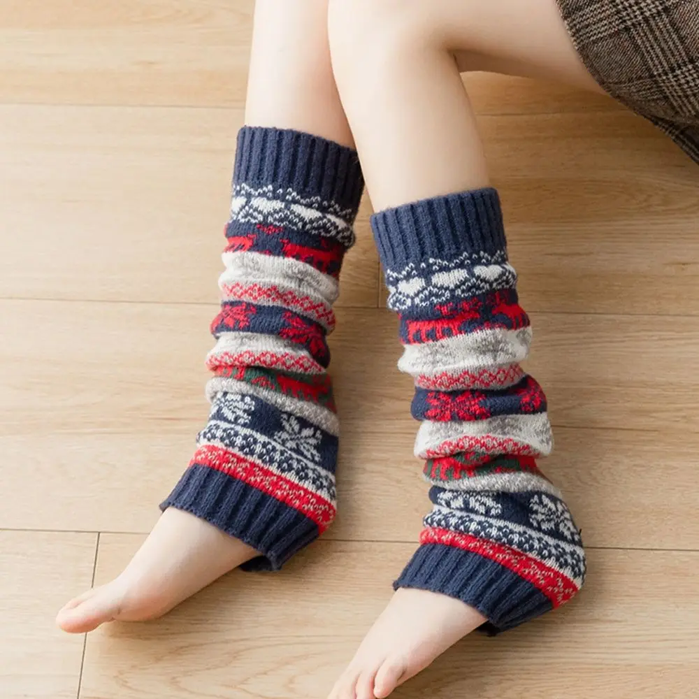 

Autumn Winter New Leg Warmers Girl Women Foot Cover Knitted Wool Boots Cover Christmas Snowflake Warm Socks Leg Warmers