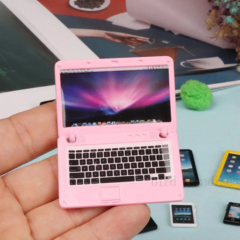 Miniature Model Toys Mini Mobile Phone Ipad Laptop Notebook Macbook for Barbie Dolls Bjd Ob11 1 6 1 8 Dollhouse Diy Accessories