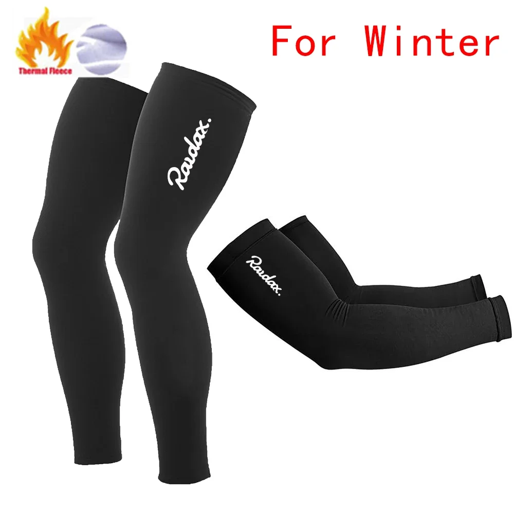 Raudax Arm Leg Warmers Black/White Winter Thermal Fellce Cycling Arm Warmer MTB Bicycle Running Racing MTB Bike Leg Sleeve arm sleeves