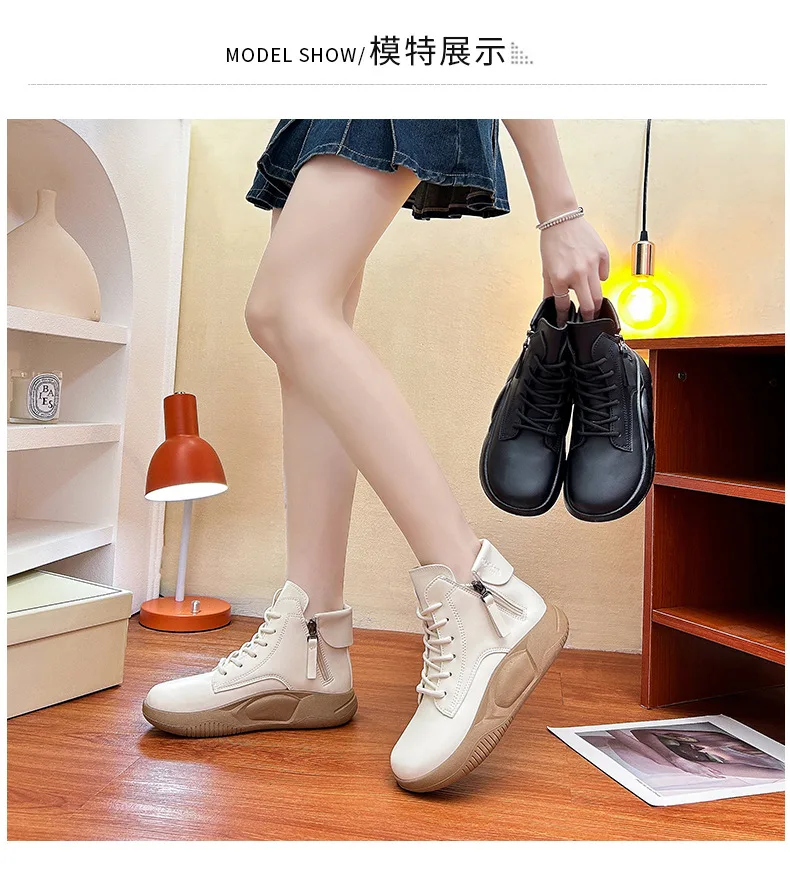 Neue mode stiefeletten frauen herbst wasserdichte schuhe frau dicke sohle kurze stiefel damen designer plattform schnüren booties – Detail 8