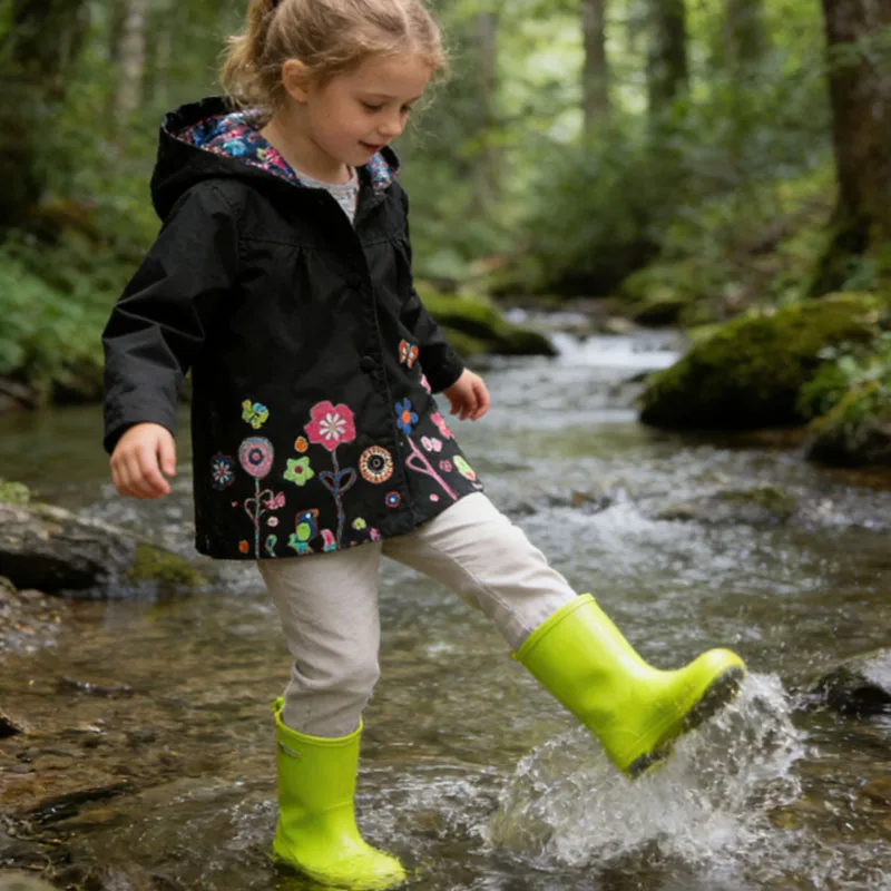 Children's Floral Print Waterproof Windbreaker Jacket