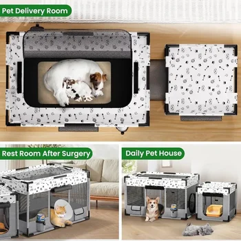 Cat Playpen, PVC Pipe Reinforced Kitten Dog Pet Playpens for Indoor Cats Enclosed, Portable Foldable Puppy Doggy Play Pen 4