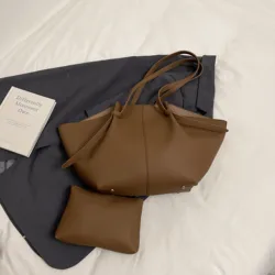 Elegant Women's Soft PU Leather Shoulder Tote Bag - 2 - in - 1 Designer Luxury Set with Spacious Capacity - 53x26x10.5cm (Brown)