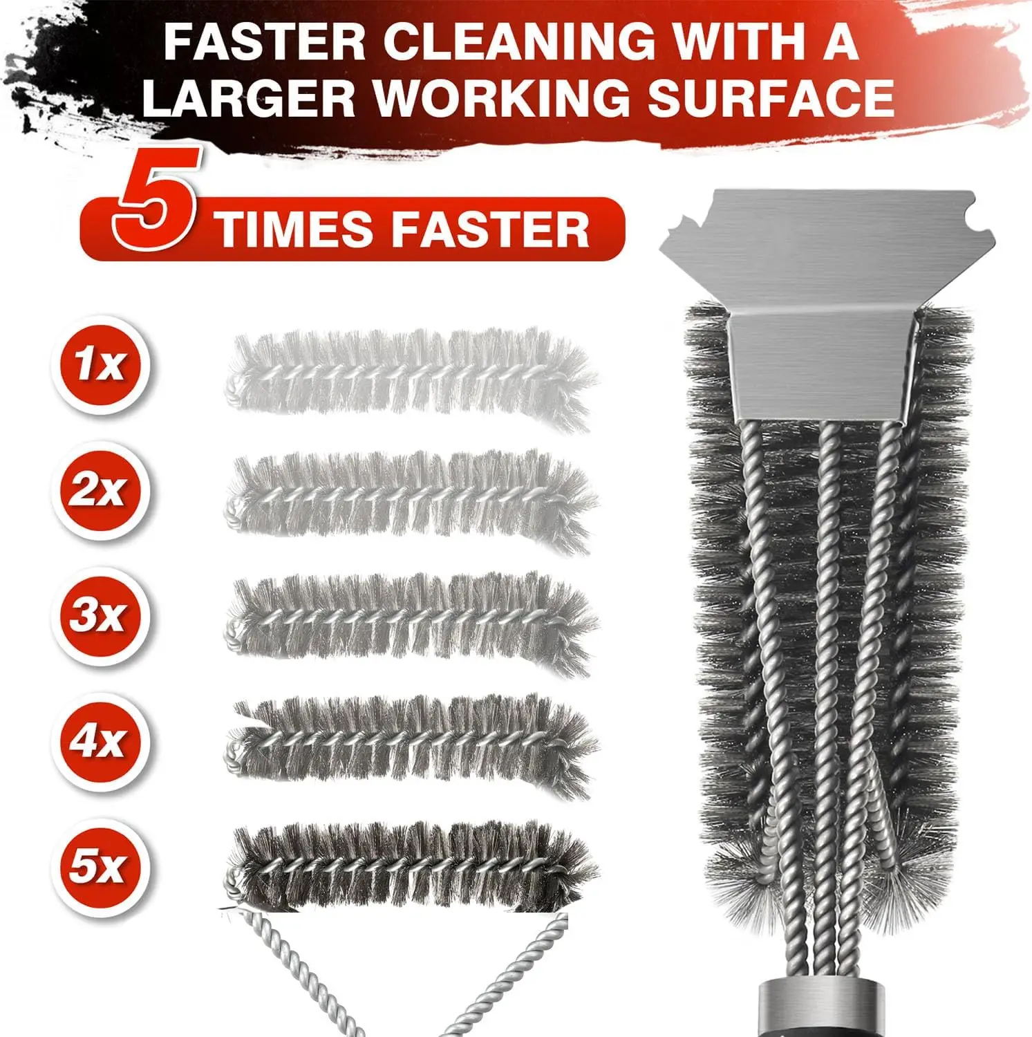 Grill Brush with Scraper BBQ Cleaner Brush Stainless Steel Bristles and Safe Long Handle Cleaning Tool for All Grill Press