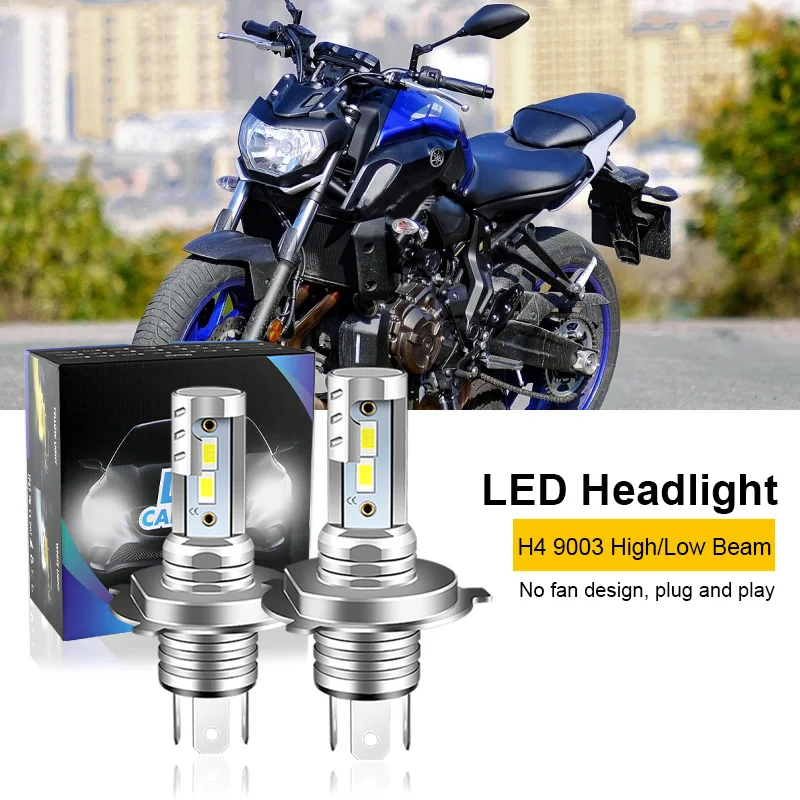 

2PCS For Yamaha MT07 MT03 MT09 H4 9003 HS1 Motorcycle LED Headlight Bulbs High & Low Beam 12000lm 6000K CANbus