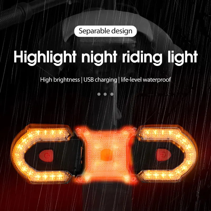 

Waterproof Front Rear Safety Warning Light Wireless Control Bike Turn Signal Light USB Rechargeable Tail Light