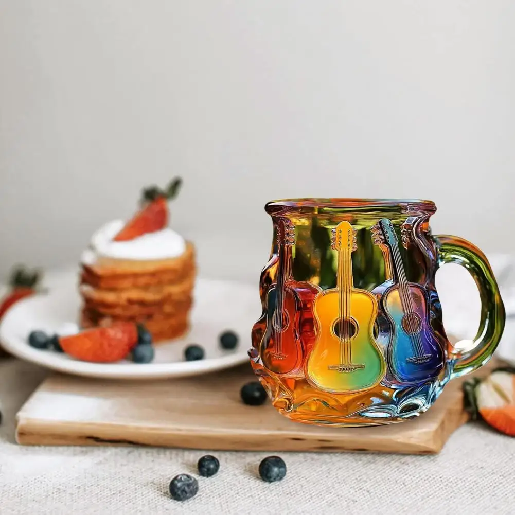 11oz Guitar Art Mug Musical Coffee Cup 3D Guitar Shaped Glass Mug Painted Collection Gifts Artistic Atmosphere For Music Lovers