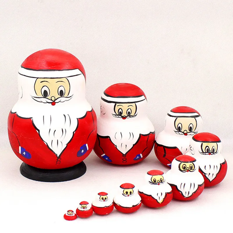 

National Fashion Doll Russian Doll Genuine 10 Pcs Children's Toys for Birthday Gifts, Santa Claus Handmade Handicraft A042