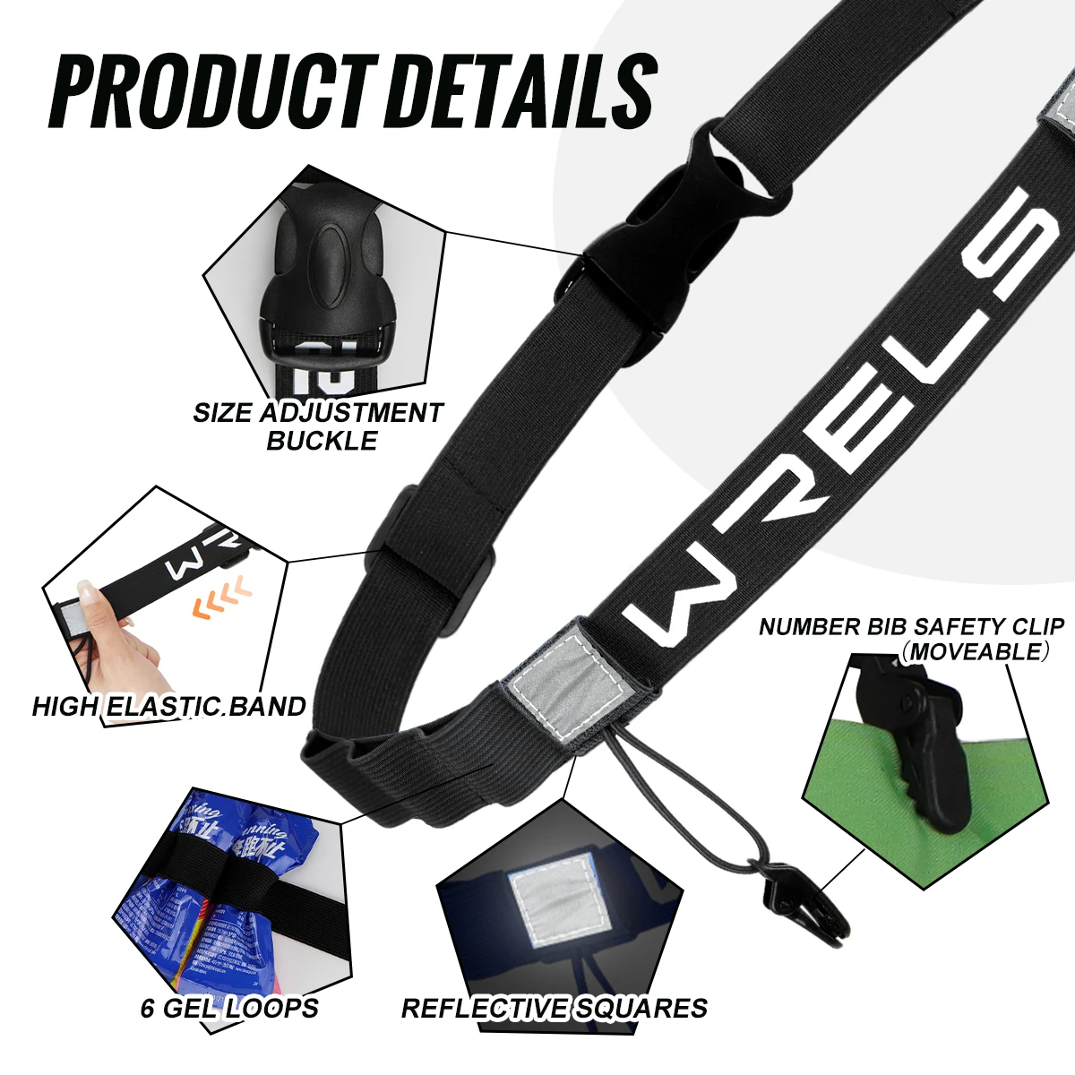 WRELS Race Number Belt Lightweight Number Strap Elastic Marathon Race Number Belt Stretch-Fit Breathable Triathlon Race Belt