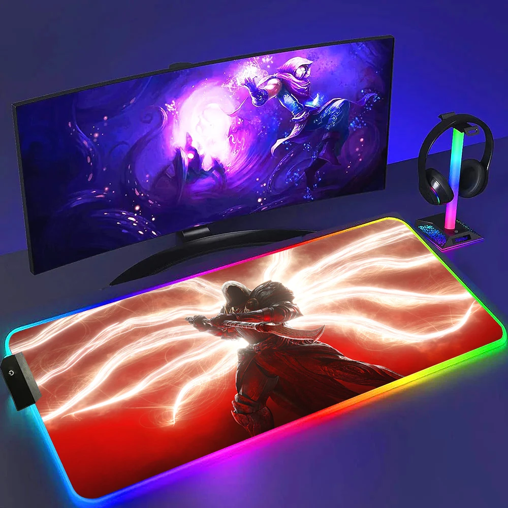 

Xxl Gamer Mouse Pad Rgb Diablo 4 Gaming Desk Accessories Big Rubber Mousepad Back Light Table Mat Led Backlight Colorful Deskmat