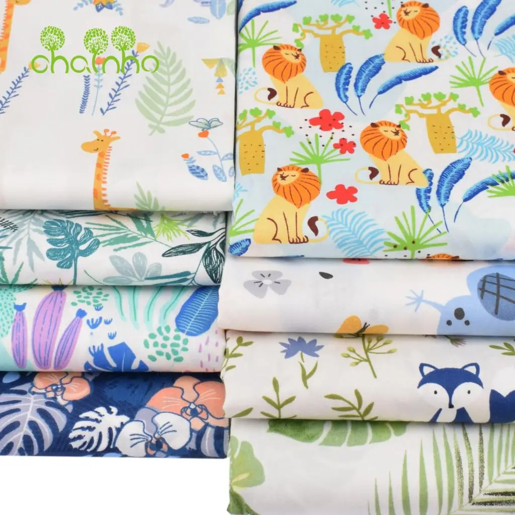 Chainho,Printed Twill Weave Cotton Fabric,DIY Sewing Quilting Material,Patchwork Cloth,8 Designs Forest Series,2 Sizes,15C234