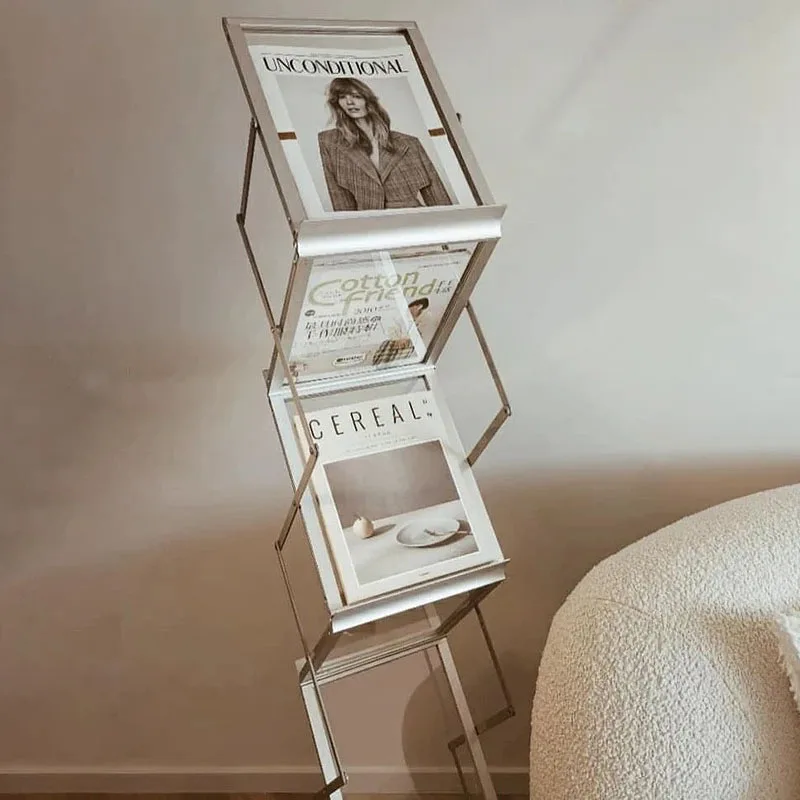 Folding Magazine Rack Desk Organizer Shelf Multi-purpose Metal Book Shelves Storage Office Library Mobile Furniture for Books