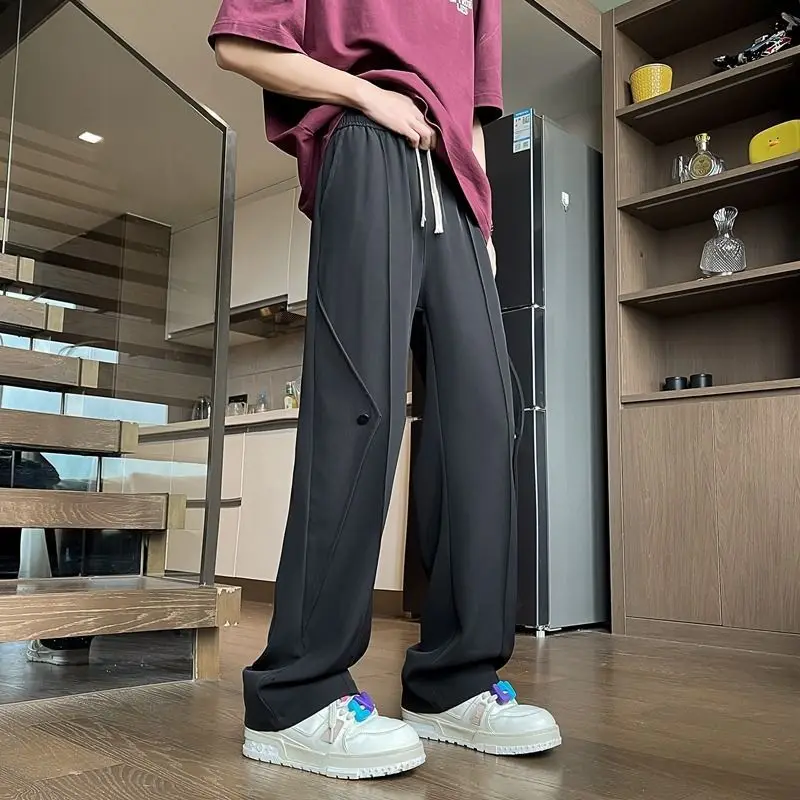 2023 Autumn New Fashion Commuter Men's Clothing Splice Buttons Drawstring Simplicity Solid Color High Waist Straight Leg Pants
