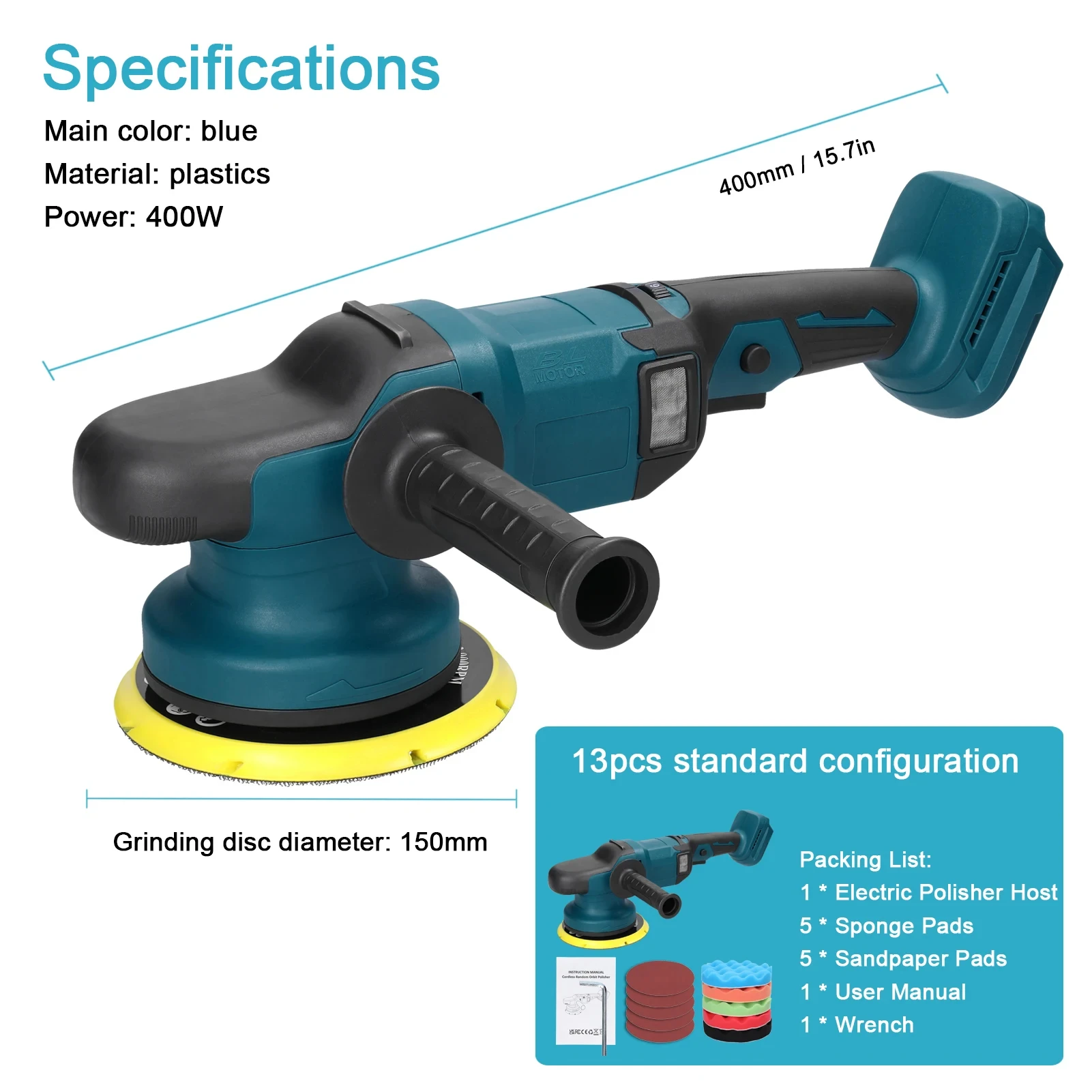 150mm Car Polisher 6 Gears Electric Car Cordless Brushless Auto Waxing Cleaning Polishing Machine Wood Sanding Rust Removal Tool
