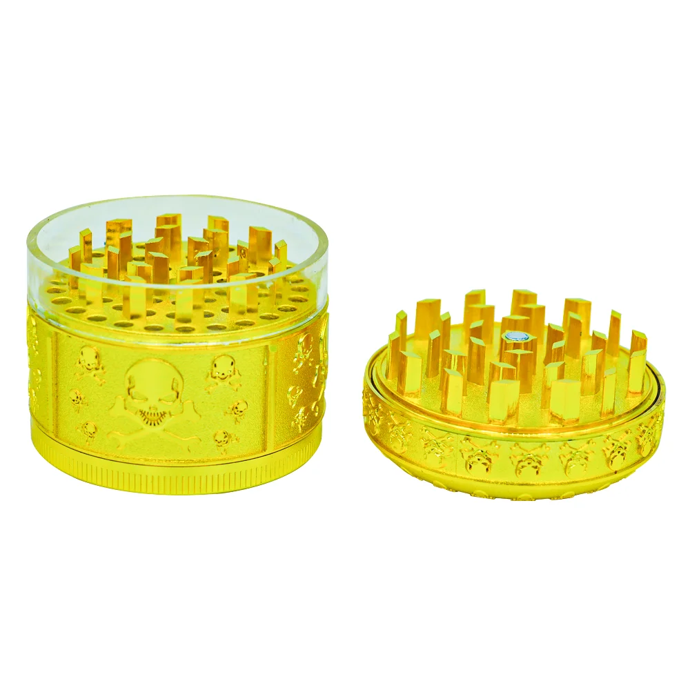 52mm Gold Skull Shaped Grinder 4 Layers of Metal Herb Manual Grinder Small and Compact