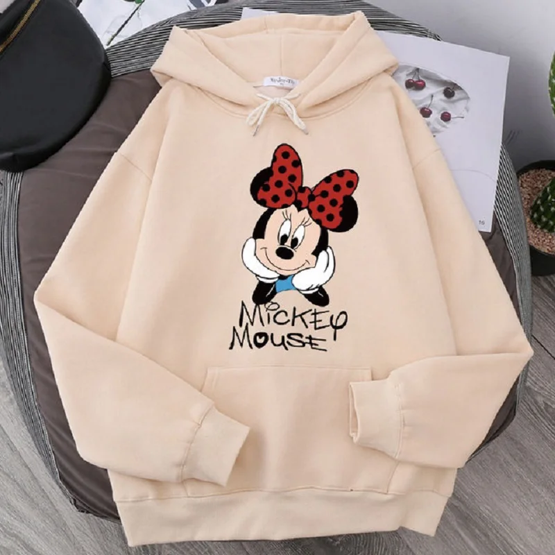 

2023 Disney Cartoon Printed Hoodie Women's Pullover Minnie Mickey Pattern Couple Hoodie Fashion Brushed Warm Men's Top