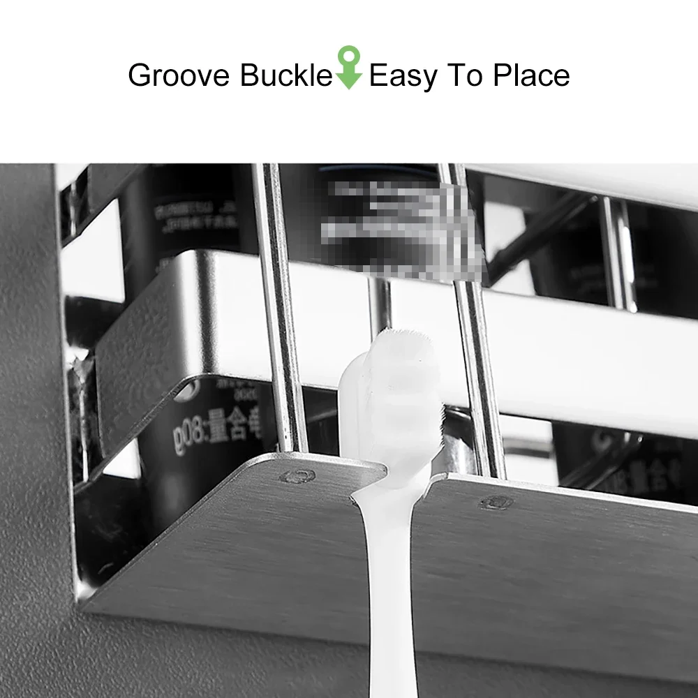 Bathroom Organizer Toothbrush Holder Cup Storage Holder Toothbrush Cup Stainless Steel Wall Mounted Toothpaste Rack Toiletries Storage Rack