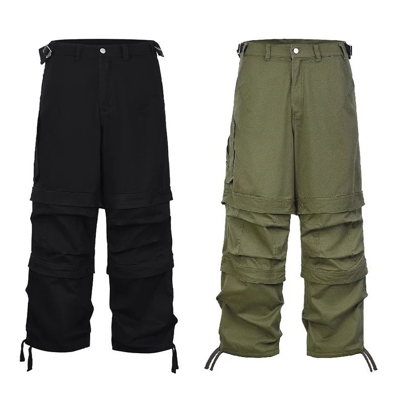 Men's Functional Casual Pants Splicing Loose Straight Multi Pockets Cargo Trousers for Male