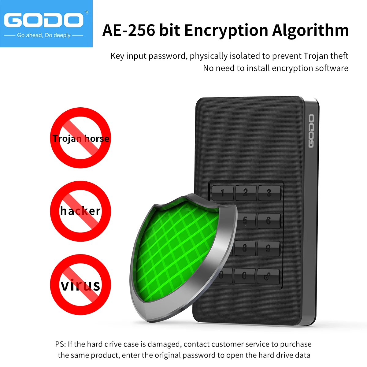 External Hard Drive Case Hard Drive Enclosure Hard Disk Case External Hard Drive Box HDD Case Enclosure GODO M.2 MSATA Hardware encryption USB3.0 Full disk EncryptionTool 2.5&ldquo;Sata
